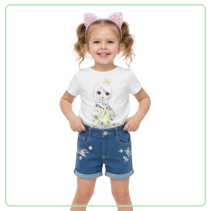 Conjunto de Short con Camisa Blanca para Niña 2 Piezas
