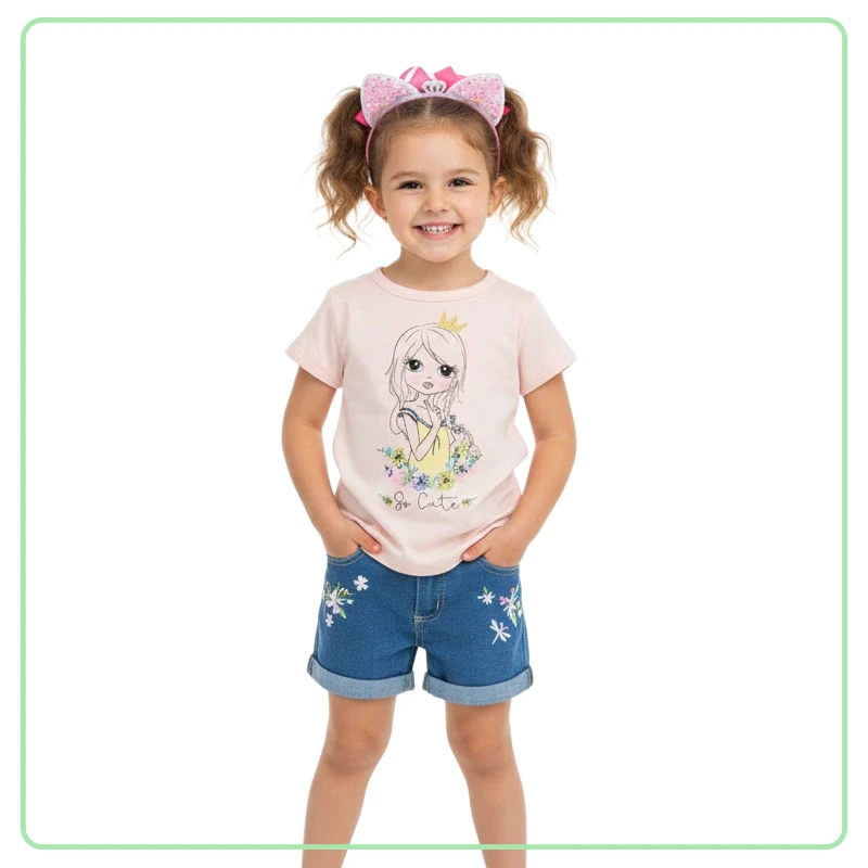 Conjunto de Short con Camisa Rosada para Niña