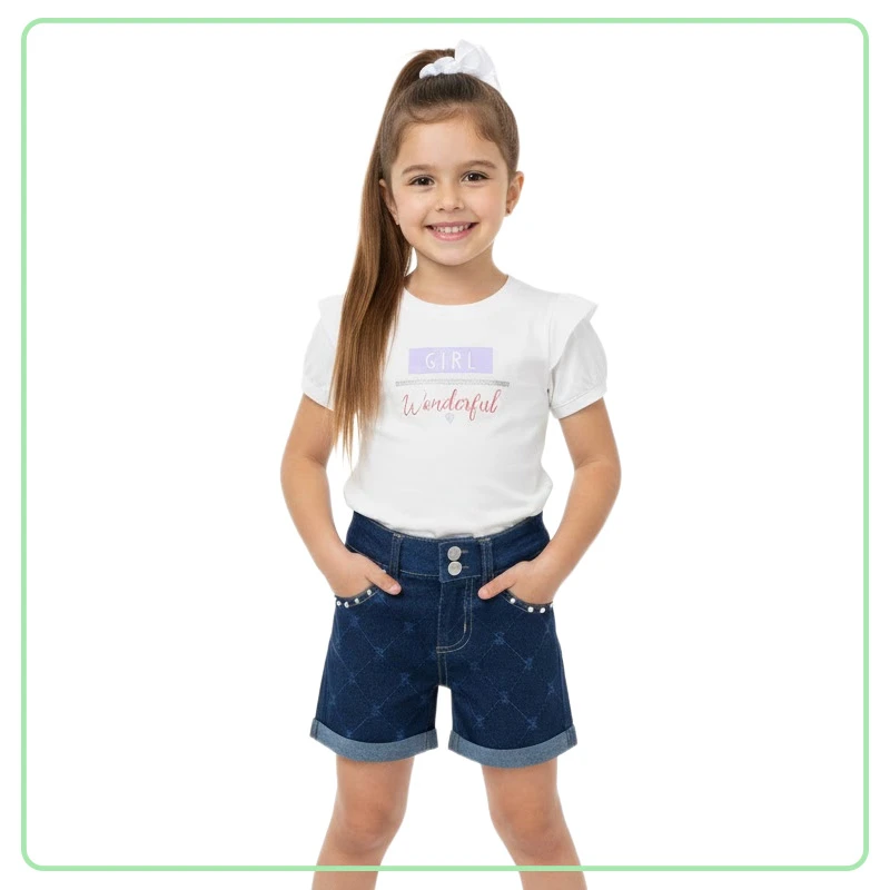 Conjunto de Short con Camisa Blanca para Niña 2 Piezas BUNGY