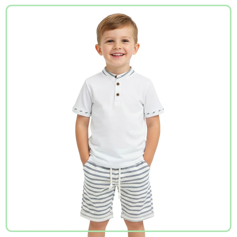 Conjunto Casual Tipo Mandarín de Niño 2 Piezas